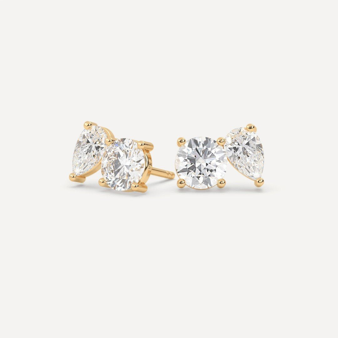 Chic Pear & Round Diamond Earring