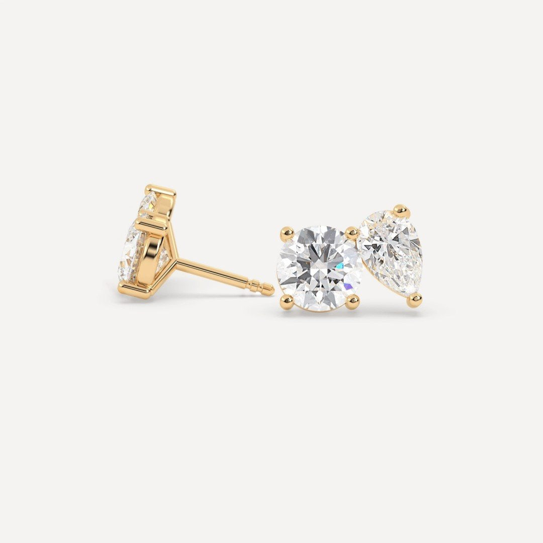 Chic Pear & Round Diamond Earring