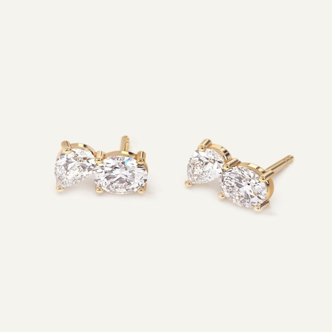 Chic Pear & Round Diamond Earring