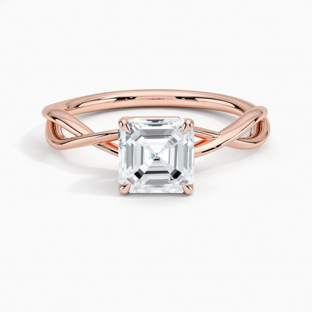 Sleek Design Asscher Cut Solitaire Ring