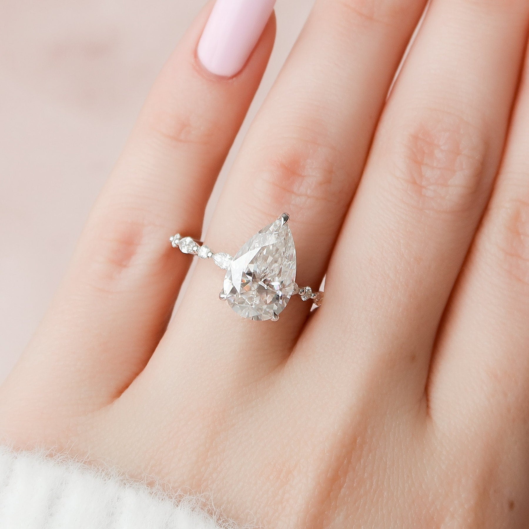 Scholarly Pear Diamond Wedding Ring