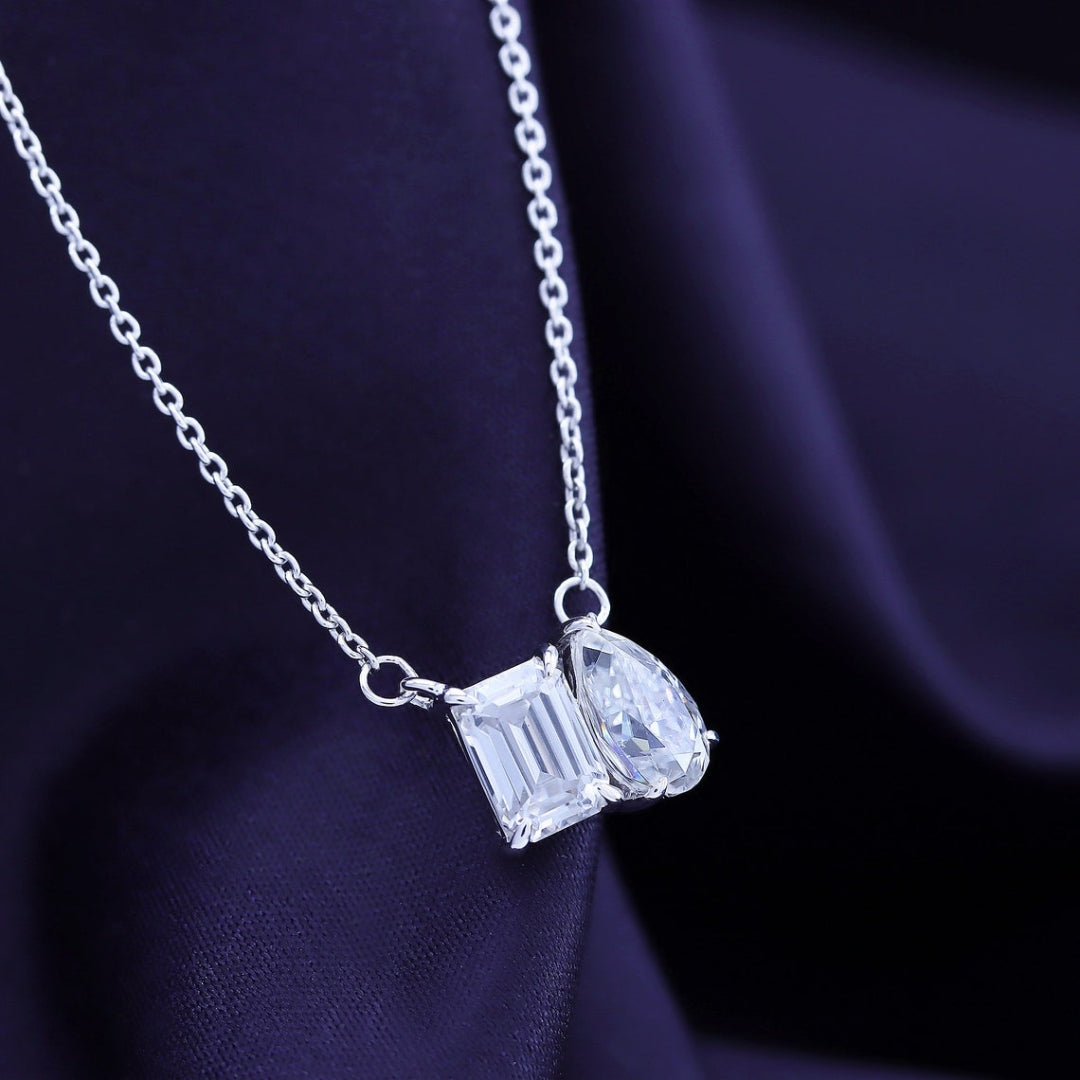 Glisten Emerald and Pear Diamond Necklace