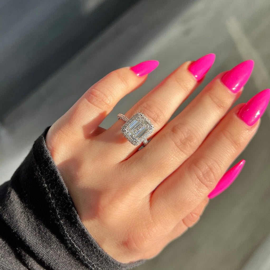 Modernized Emerald Shape Diamond Wedding Ring