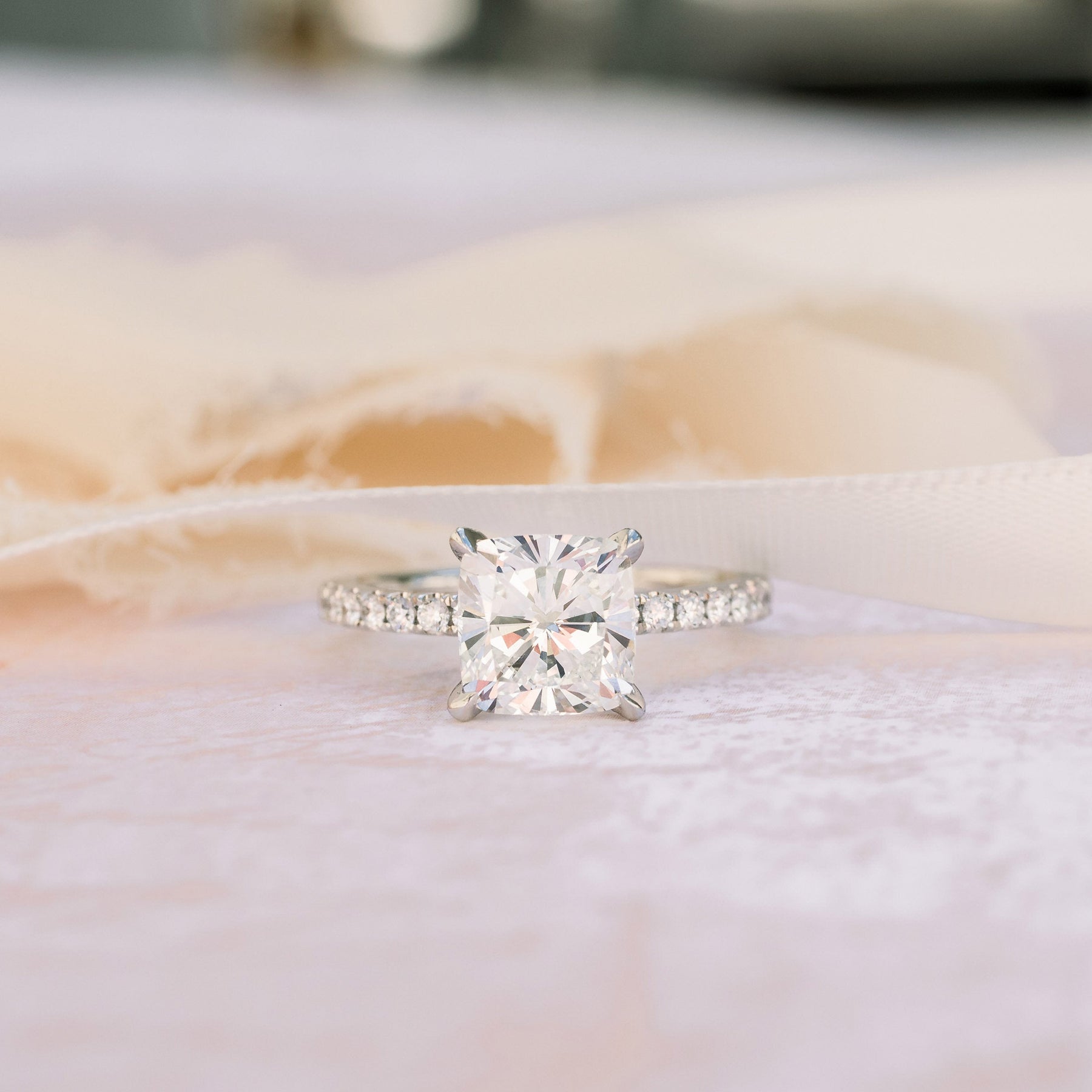 Flashy Cushion Shape Diamond Wedding Ring